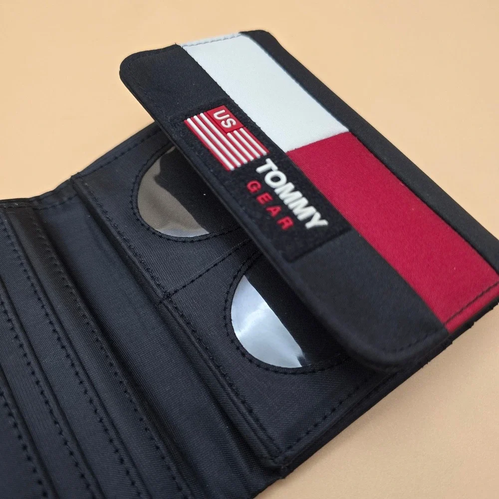 Vintage Tommy Hilfiger Tommy‎ Gear Nylon Trifold Wallet Red White Black US Flag